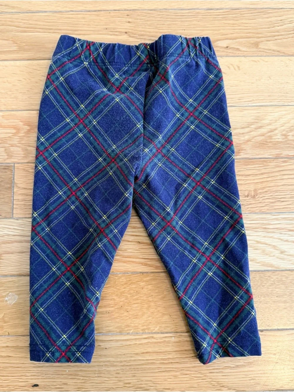 Ralph Lauren Set White Longsleeve Peplum Top with Navy Tartan Leggings